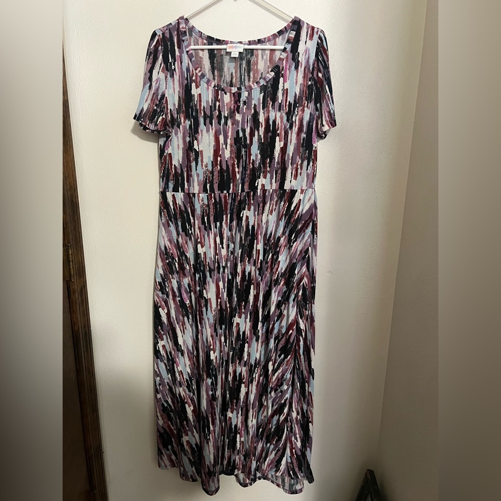 LULAROE Classic Scoop Neck Short Sleeve Midi Dress Black Purple Blue Wms Sz‎ XL
